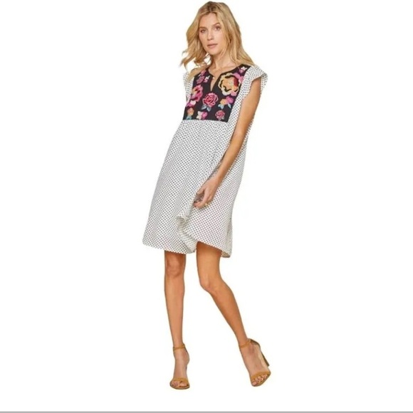 Savanna Jane Mini Dot Floral Embroidered Flutter Sleeve Boho Dress NWOT - Picture 1 of 10